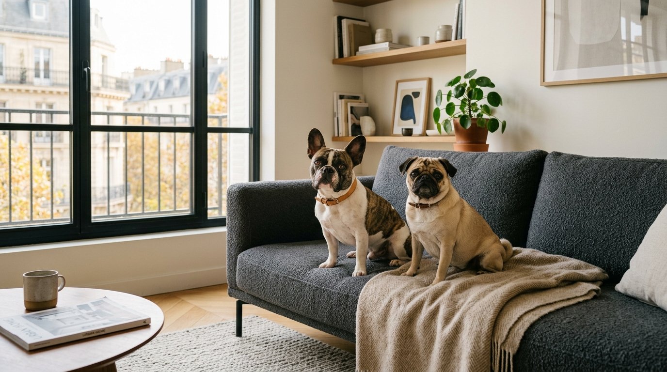 Apartmanda beslenmeye uygun Fransız Bulldog ve Pug